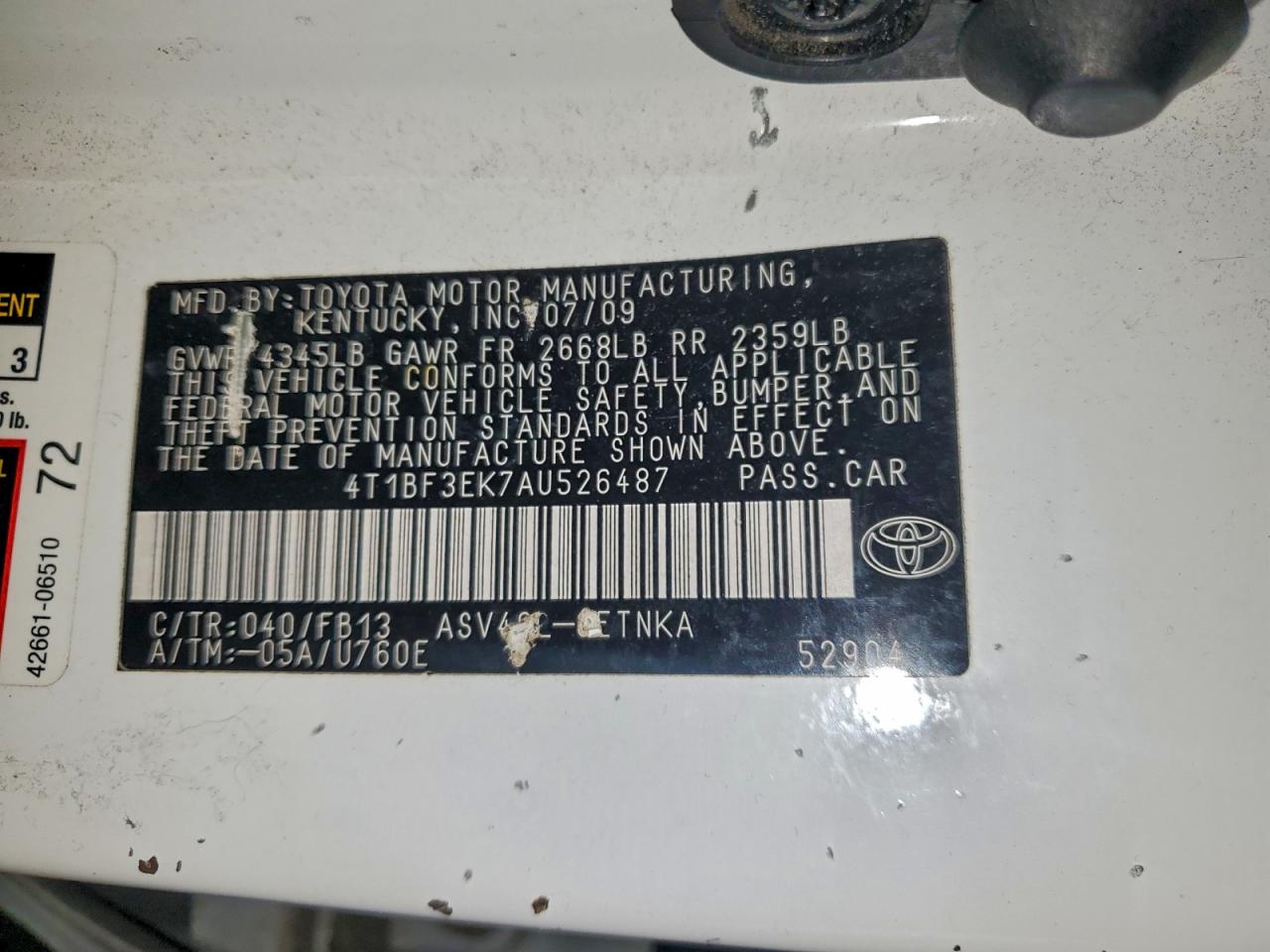 2010 TOYOTA CAMRY BASE photo 12