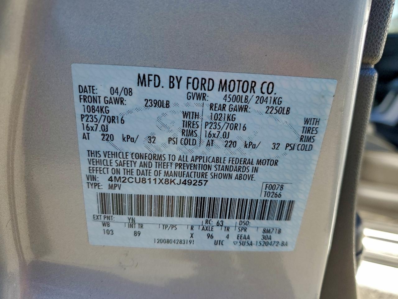 2008 MERCURY MARINER photo 13