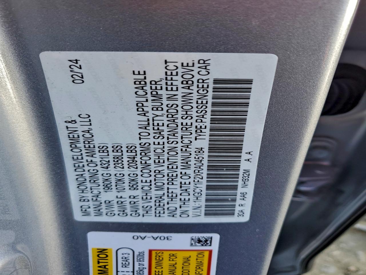 2024 HONDA ACCORD LX photo 12