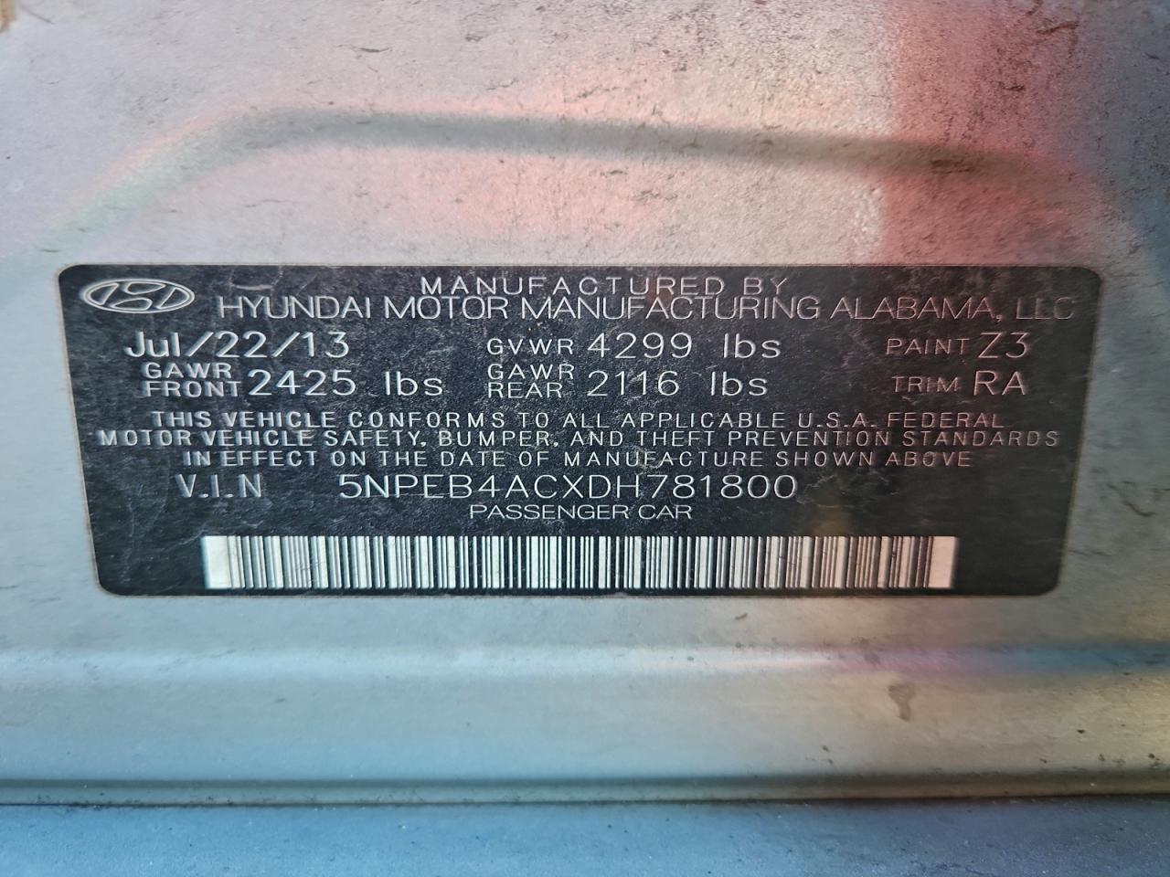 2013 HYUNDAI SONATA GLS photo 12