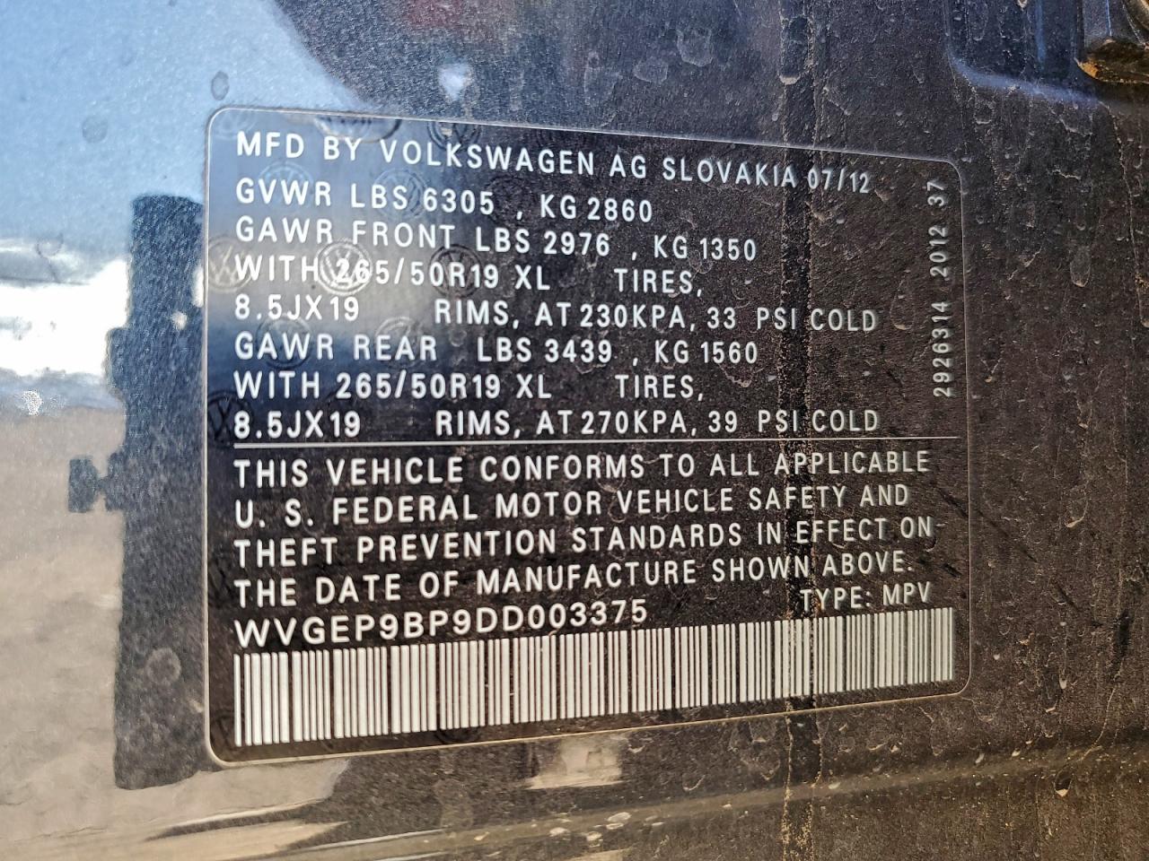 2013 VOLKSWAGEN TOUAREG V6 TDI photo 12