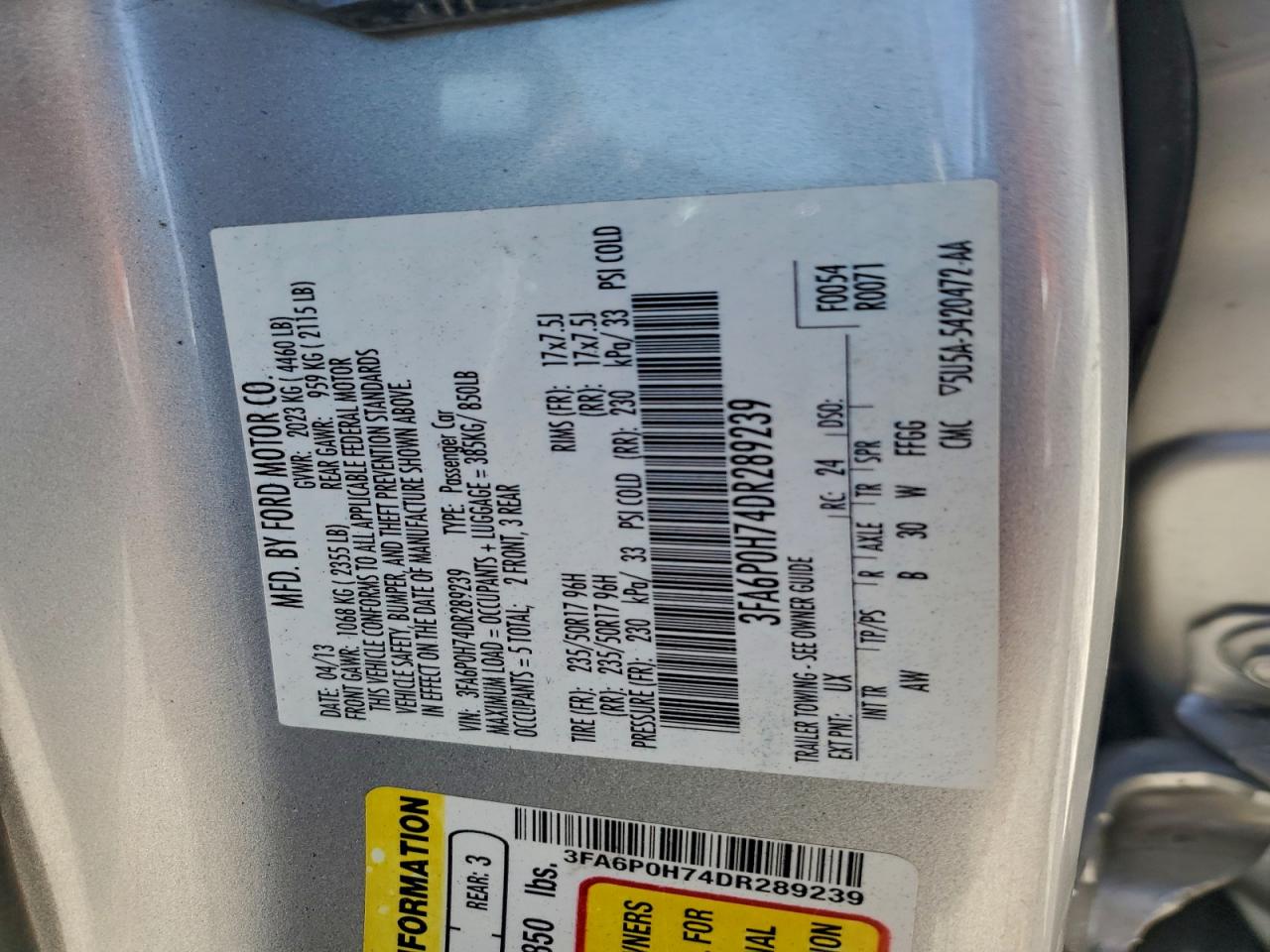 2013 FORD FUSION SE photo 13