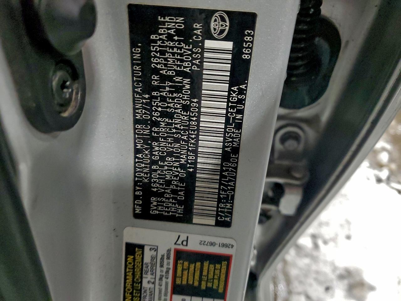 2014 TOYOTA CAMRY L photo 12