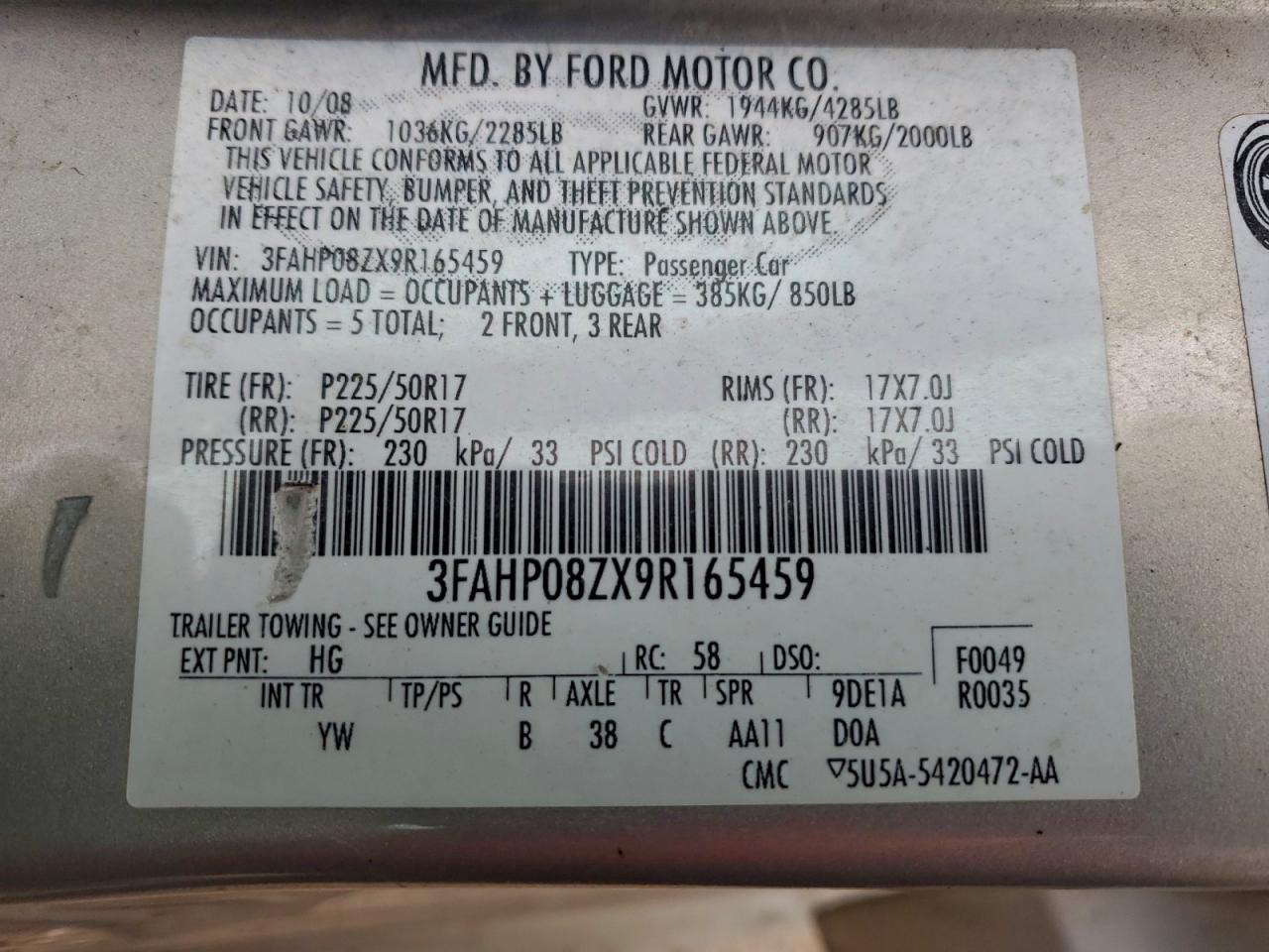2009 FORD FUSION SEL photo 12
