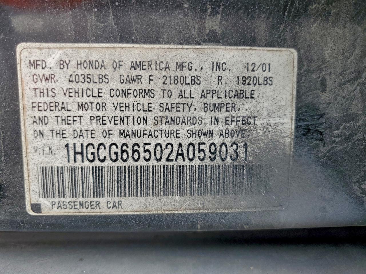 2002 HONDA ACCORD LX photo 13