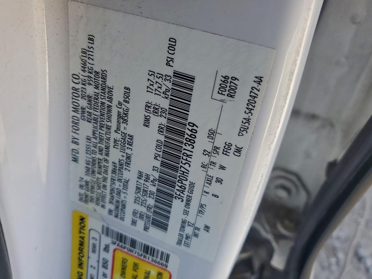 2015 FORD FUSION SE photo 12