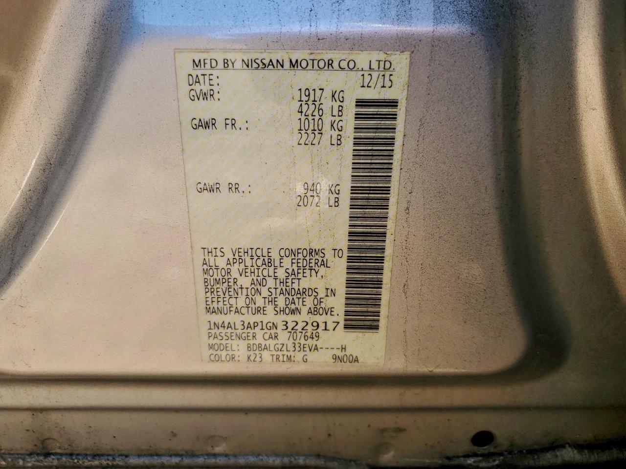 2016 NISSAN ALTIMA 2.5 photo 12
