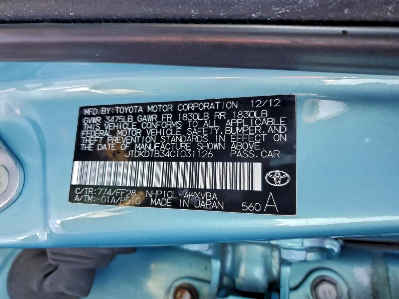 2012 TOYOTA PRIUS C photo 12