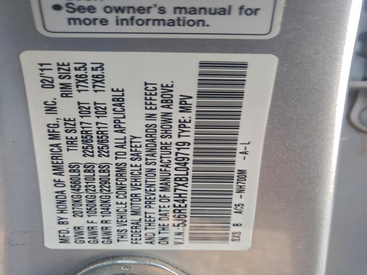 2011 HONDA CR-V EXL photo 14