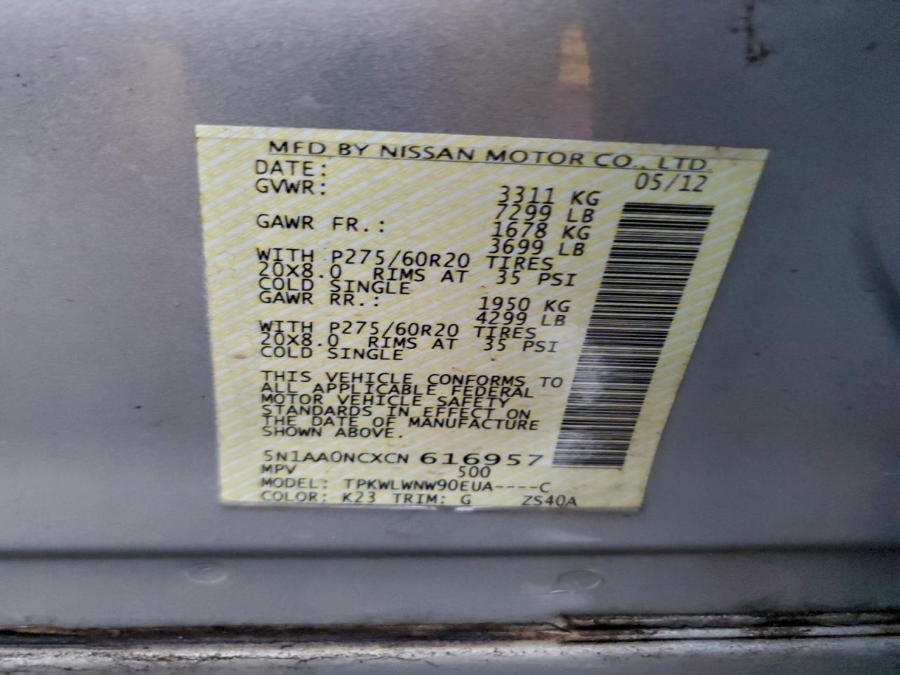 2012 NISSAN ARMADA SV photo 14