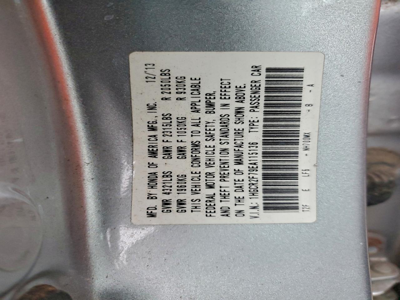 2014 HONDA ACCORD EX photo 12