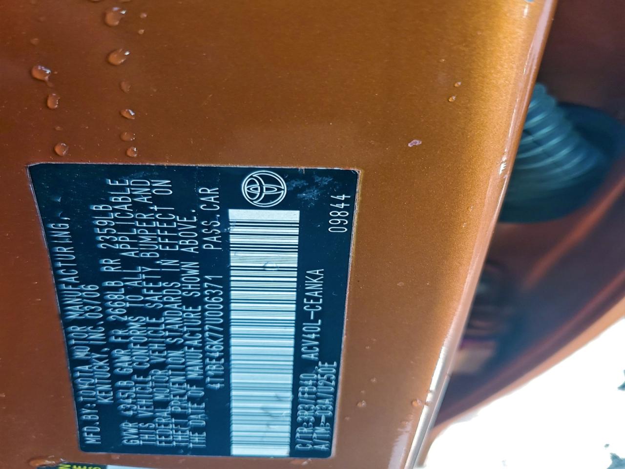 2007 TOYOTA CAMRY CE photo 12