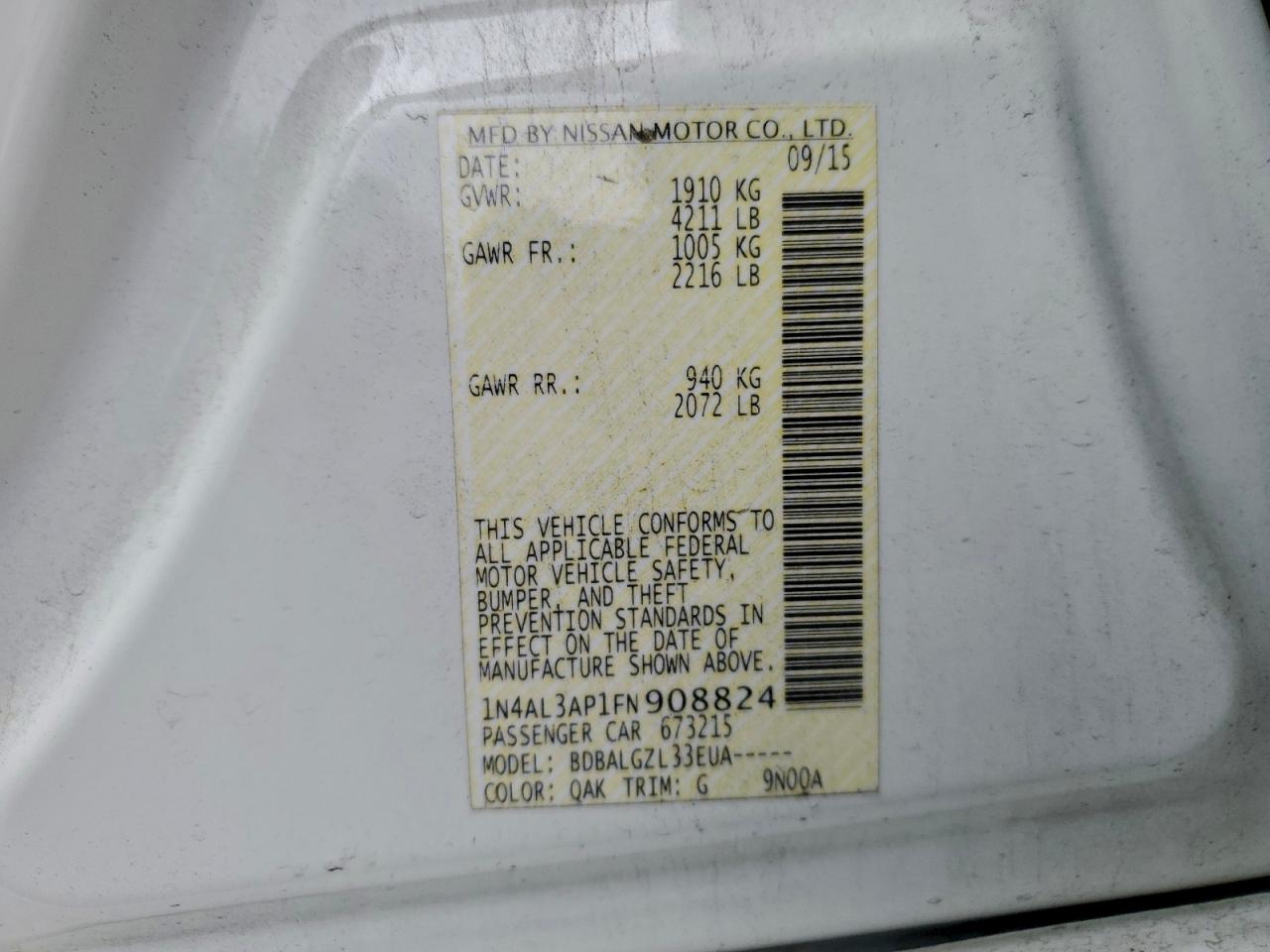 2015 NISSAN ALTIMA 2.5 photo 13