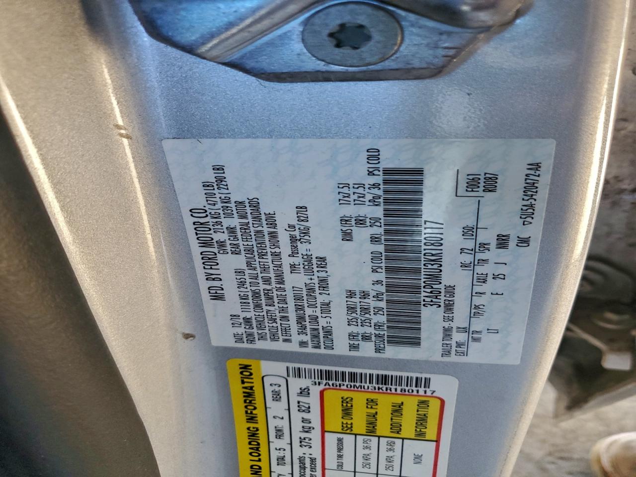 2019 FORD FUSION SEL photo 13