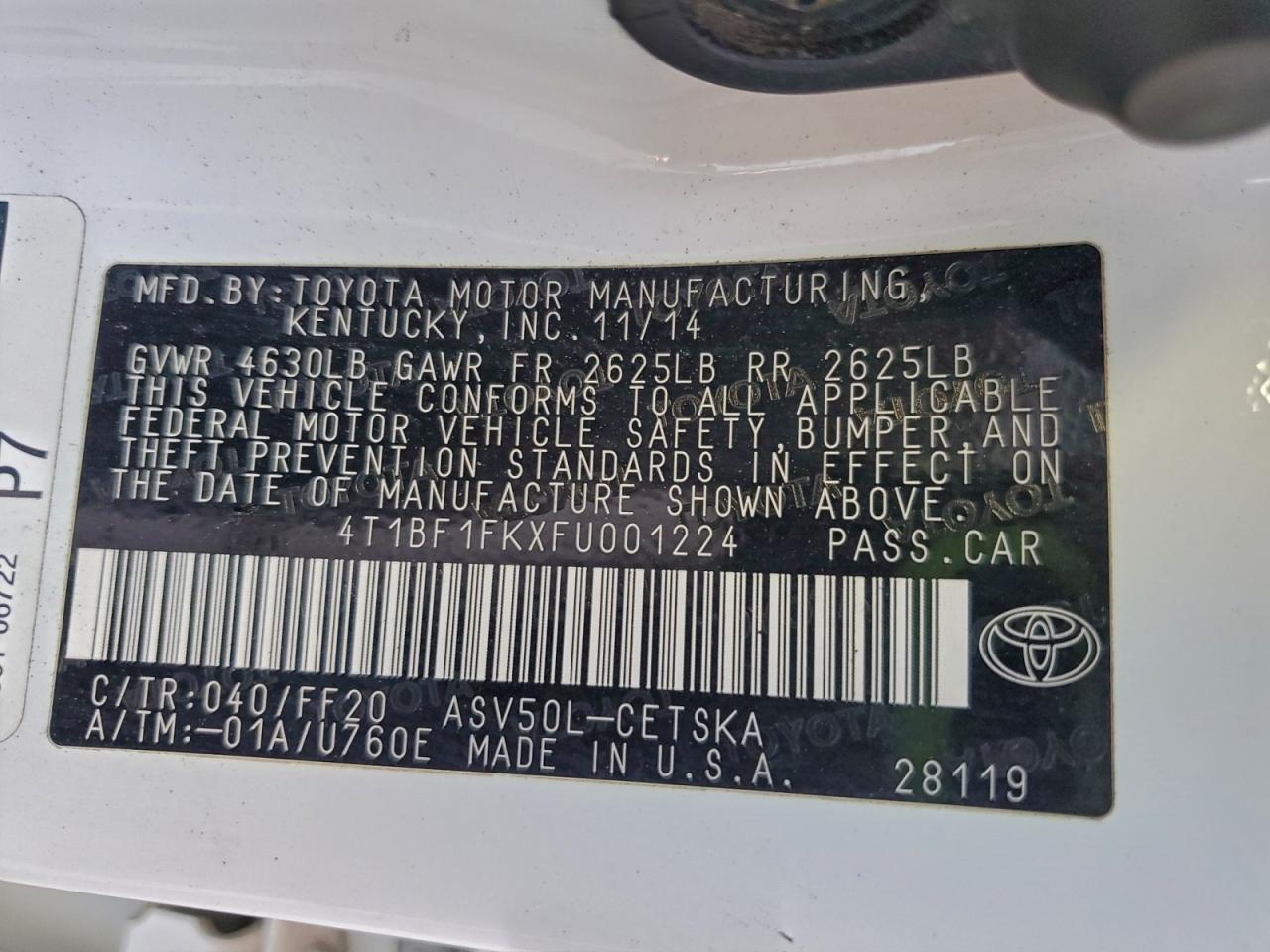 2015 TOYOTA CAMRY LE photo 12