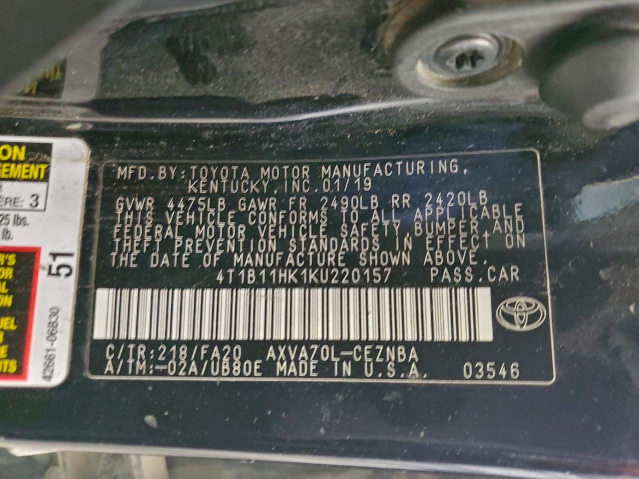 2019 TOYOTA CAMRY L photo 23