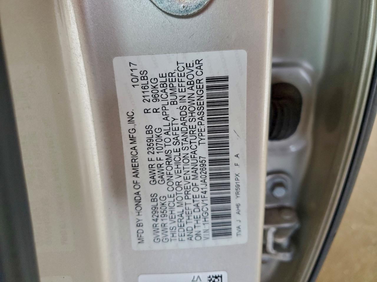 2018 HONDA ACCORD EX photo 37
