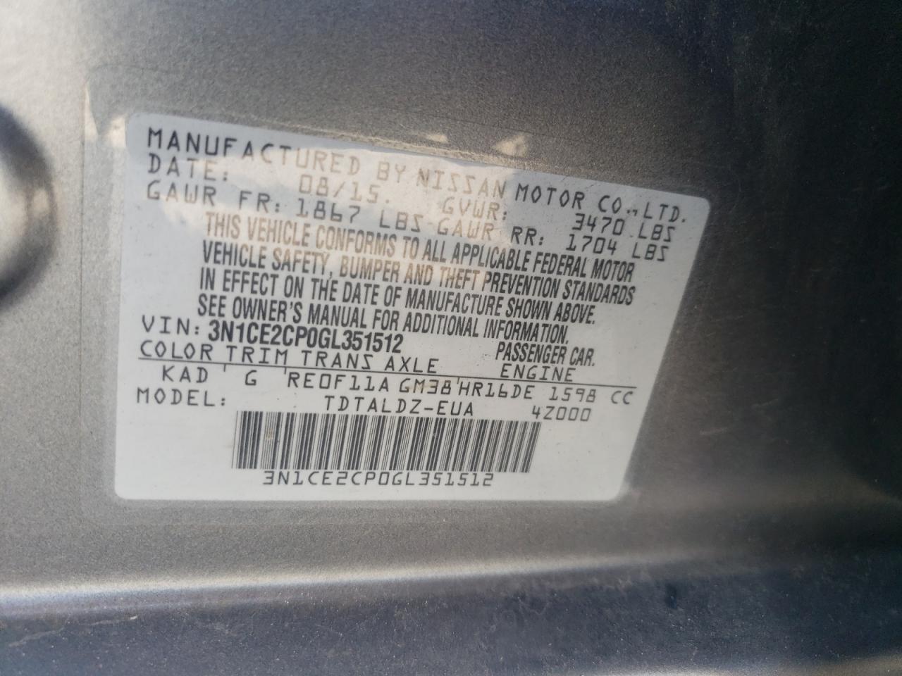 2016 NISSAN VERSA NOTE S photo 12