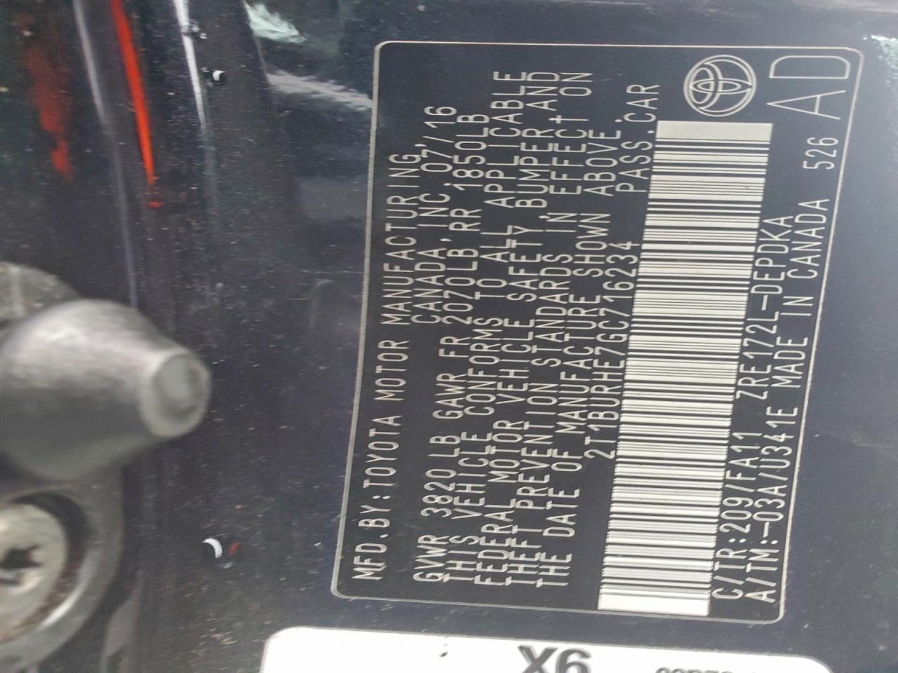 2016 TOYOTA COROLLA L photo 12