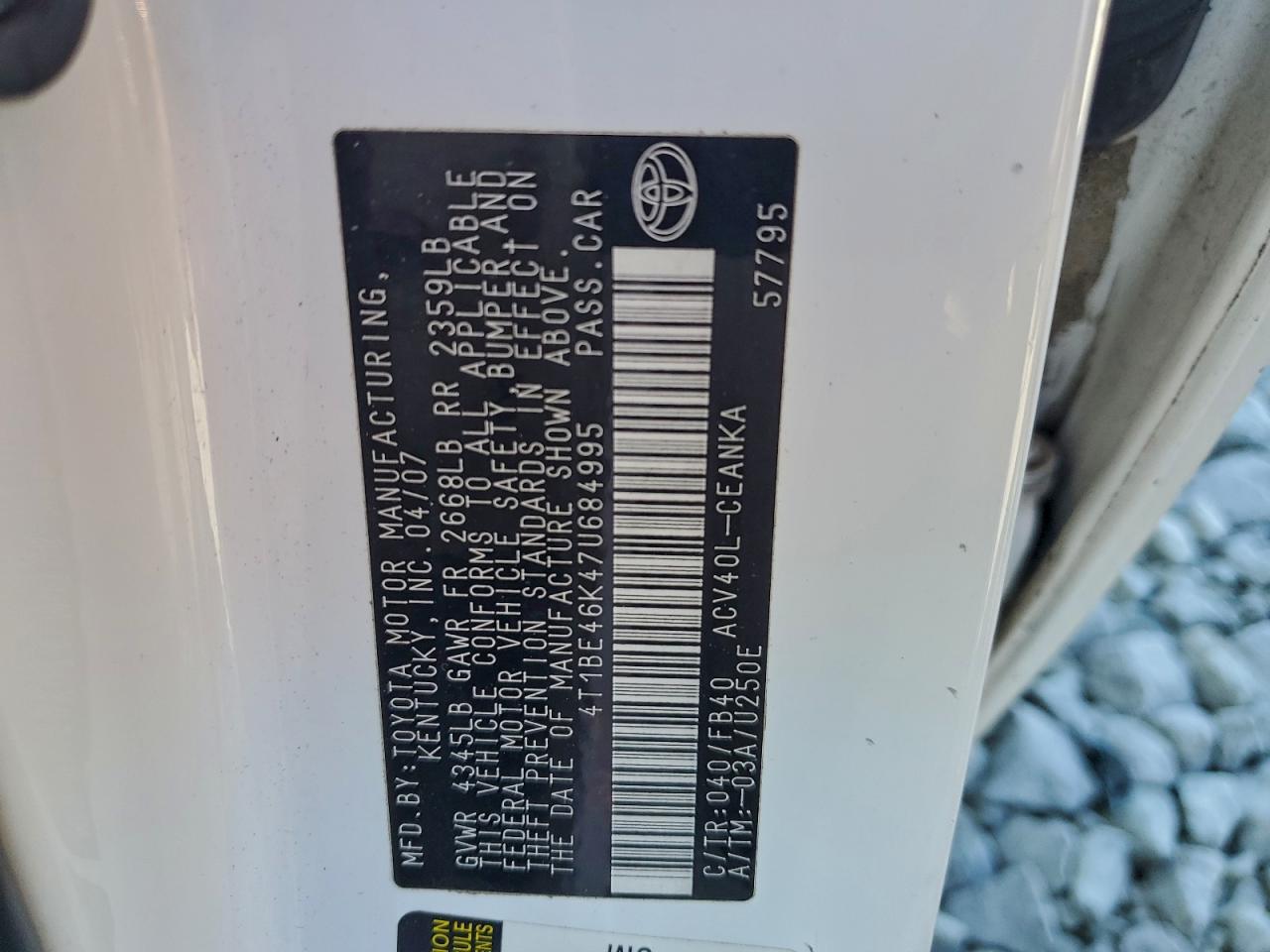 2007 TOYOTA CAMRY CE photo 34