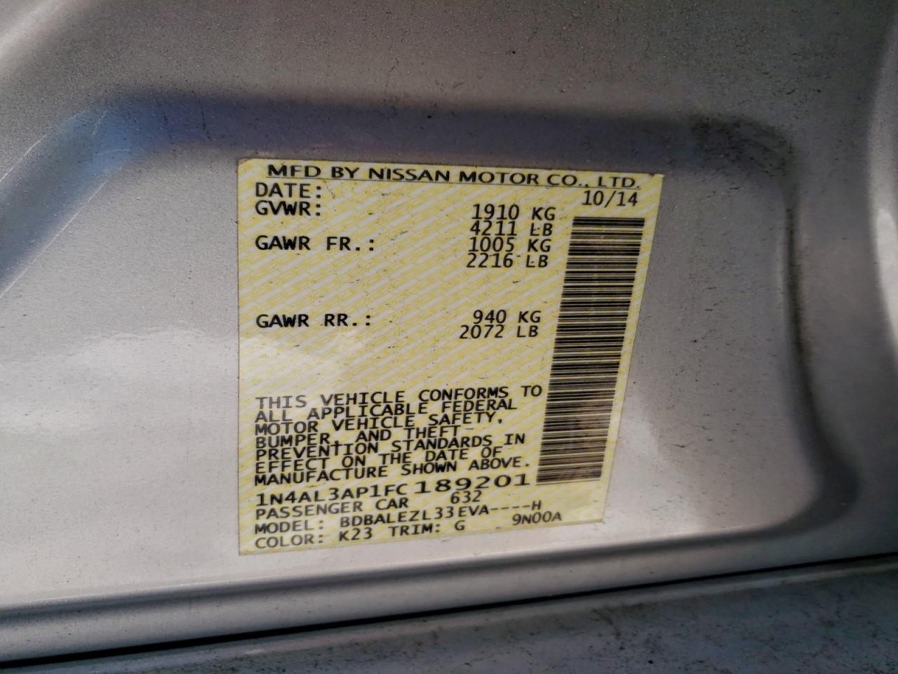 2015 NISSAN ALTIMA 2.5 photo 23