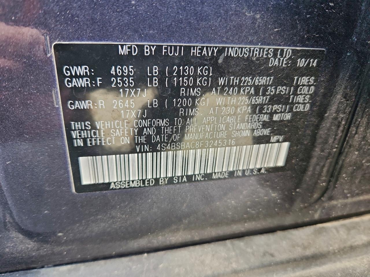 2015 SUBARU OUTBACK 2.5I photo 25