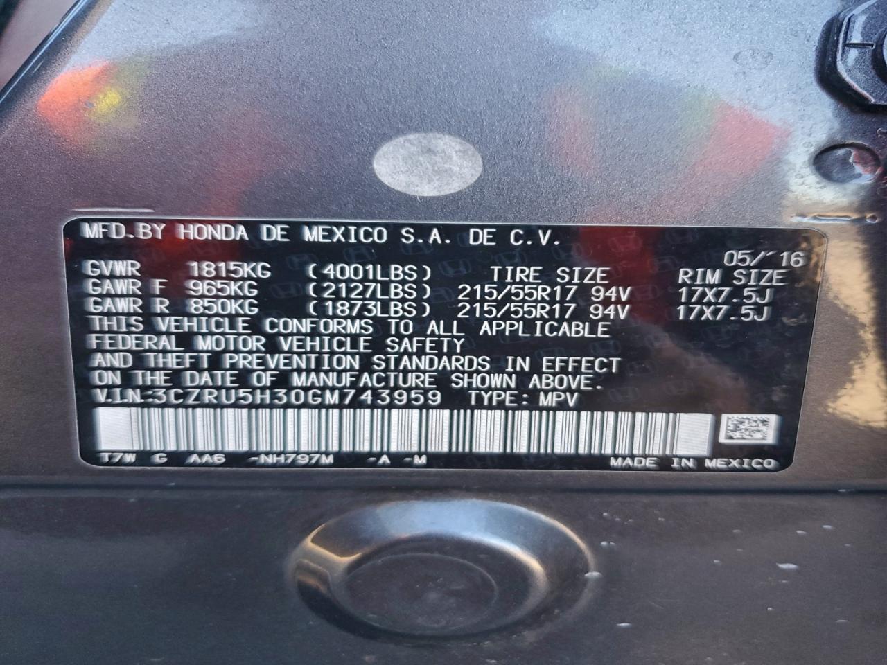 2016 HONDA HR-V LX photo 37