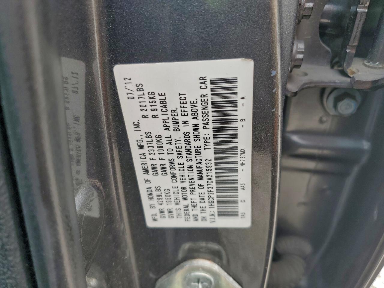 2012 HONDA ACCORD LX photo 13