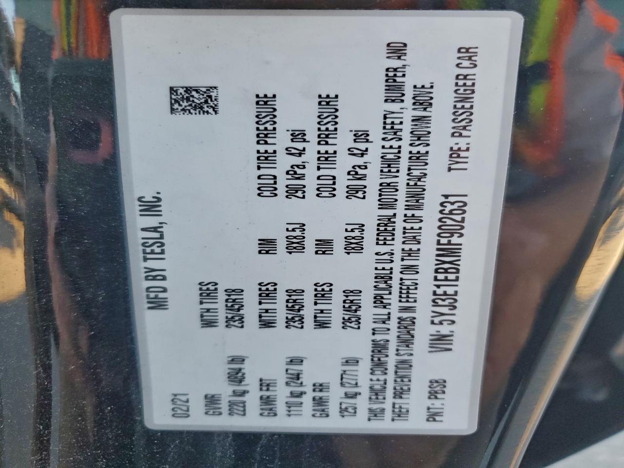 2021 TESLA MODEL 3 photo 34