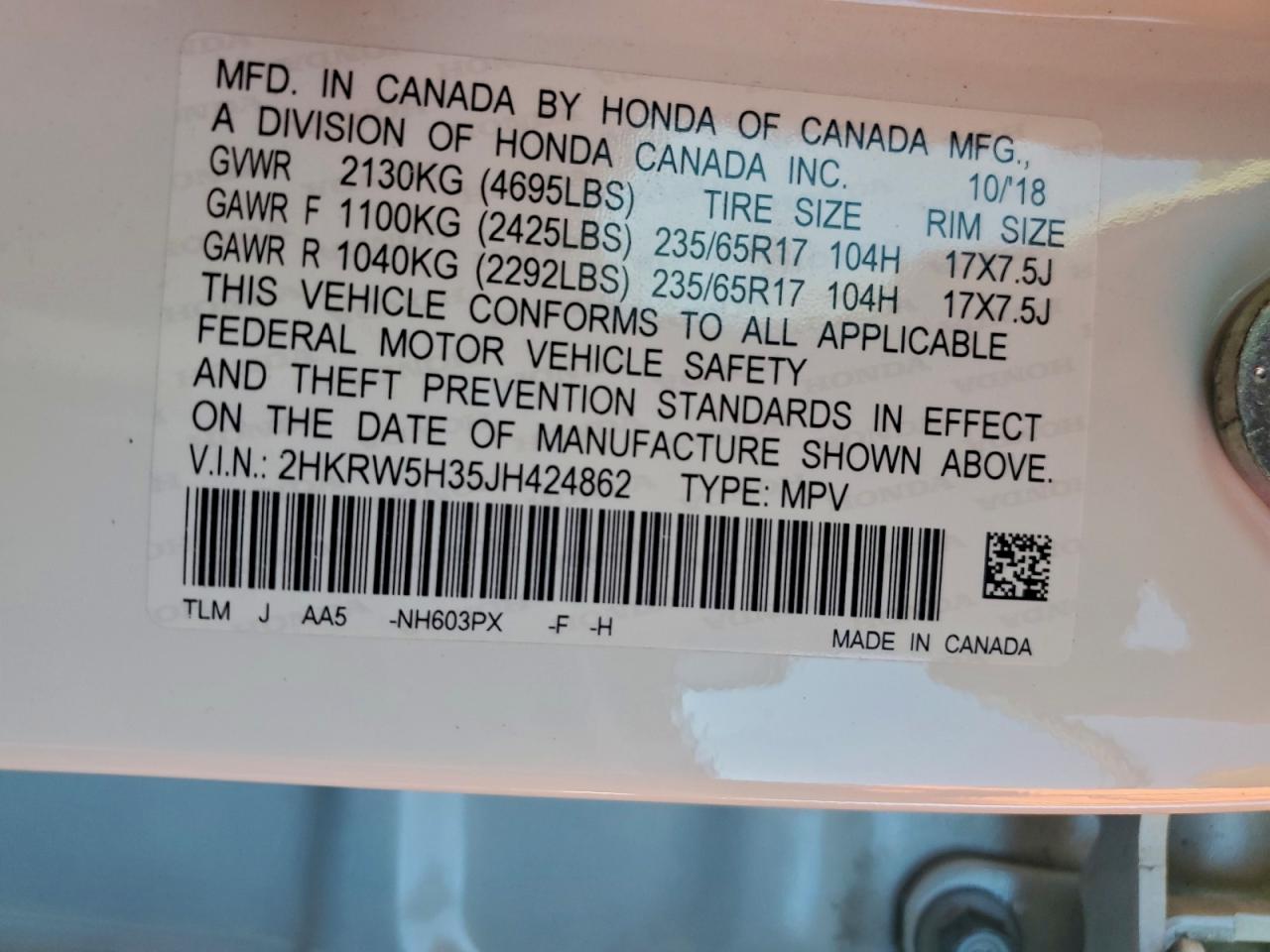 2018 HONDA CR-V LX photo 25