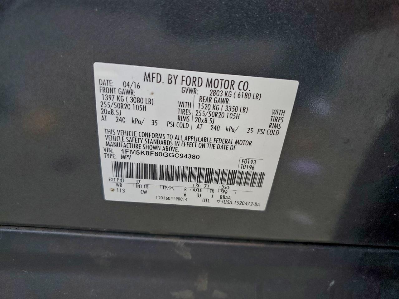 2016 FORD EXPLORER LIMITED photo 13