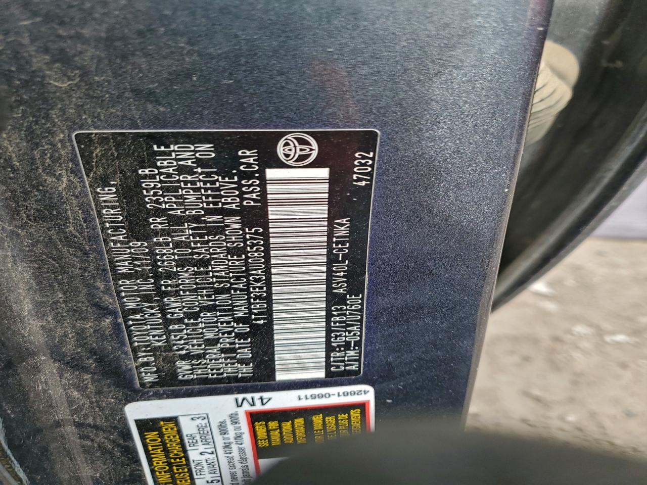 2010 TOYOTA CAMRY BASE photo 12