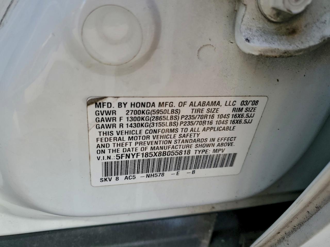 2008 HONDA PILOT EXL photo 12