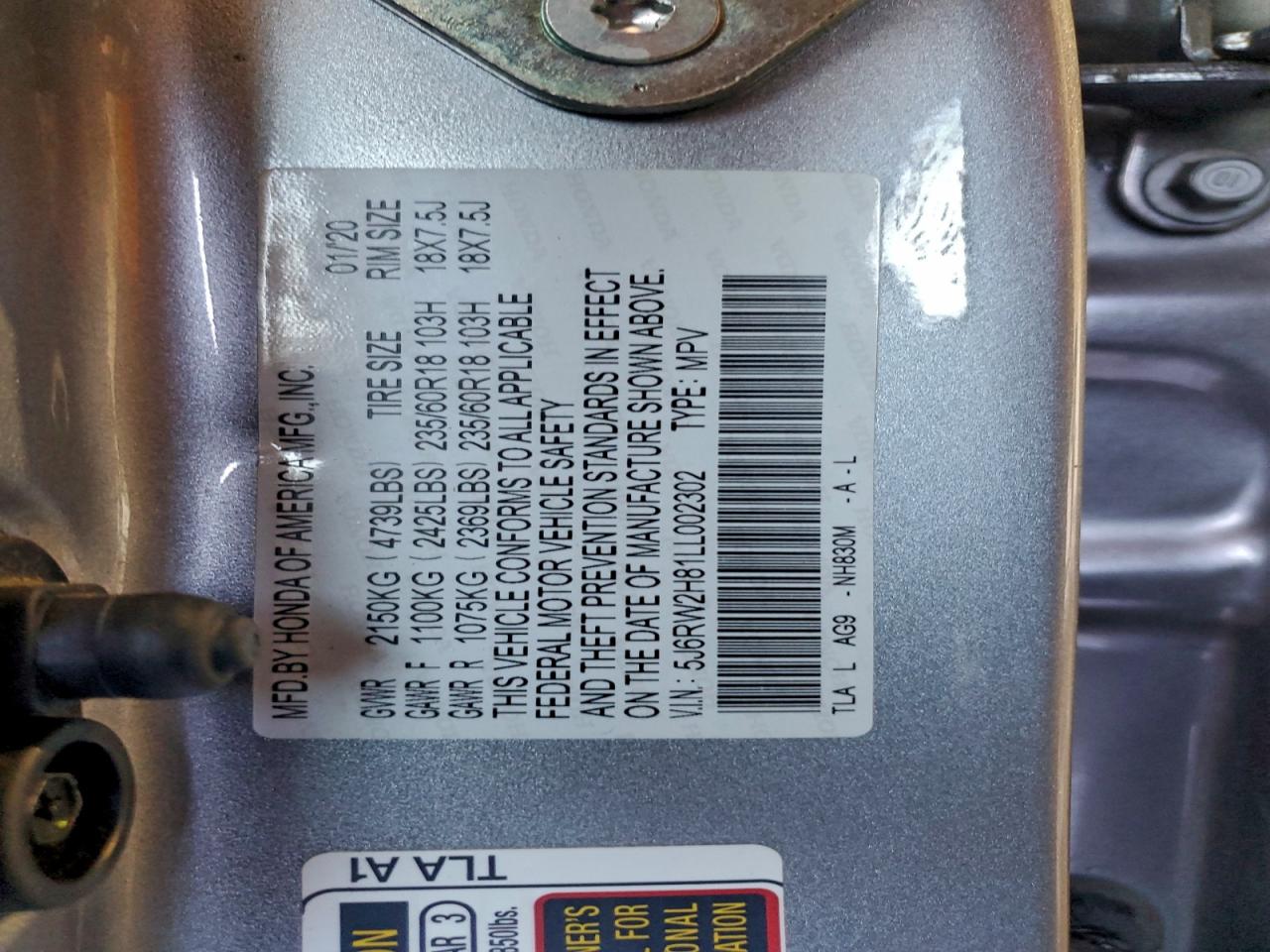 2020 HONDA CR-V EXL photo 13