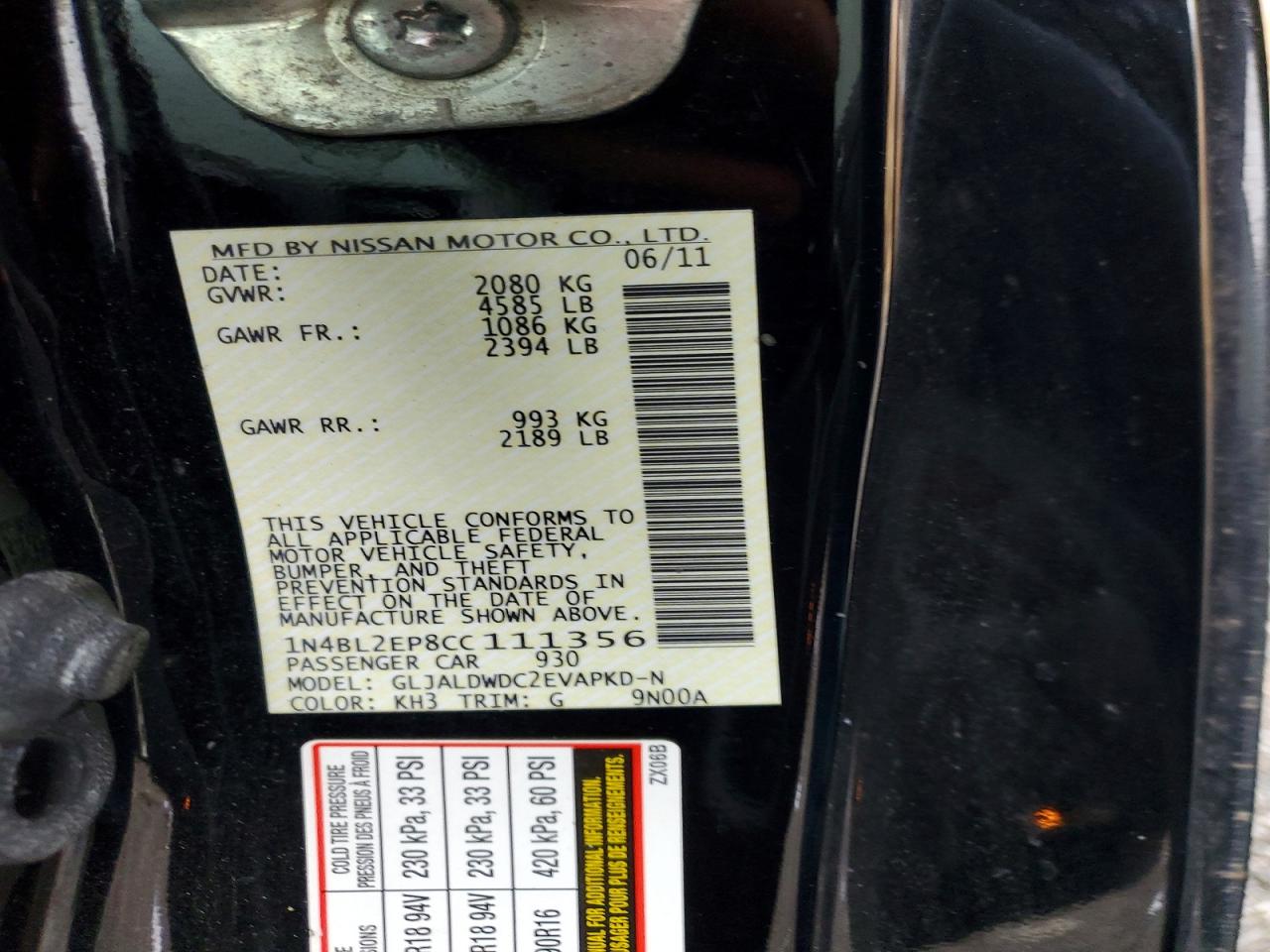 2012 NISSAN ALTIMA SR photo 12