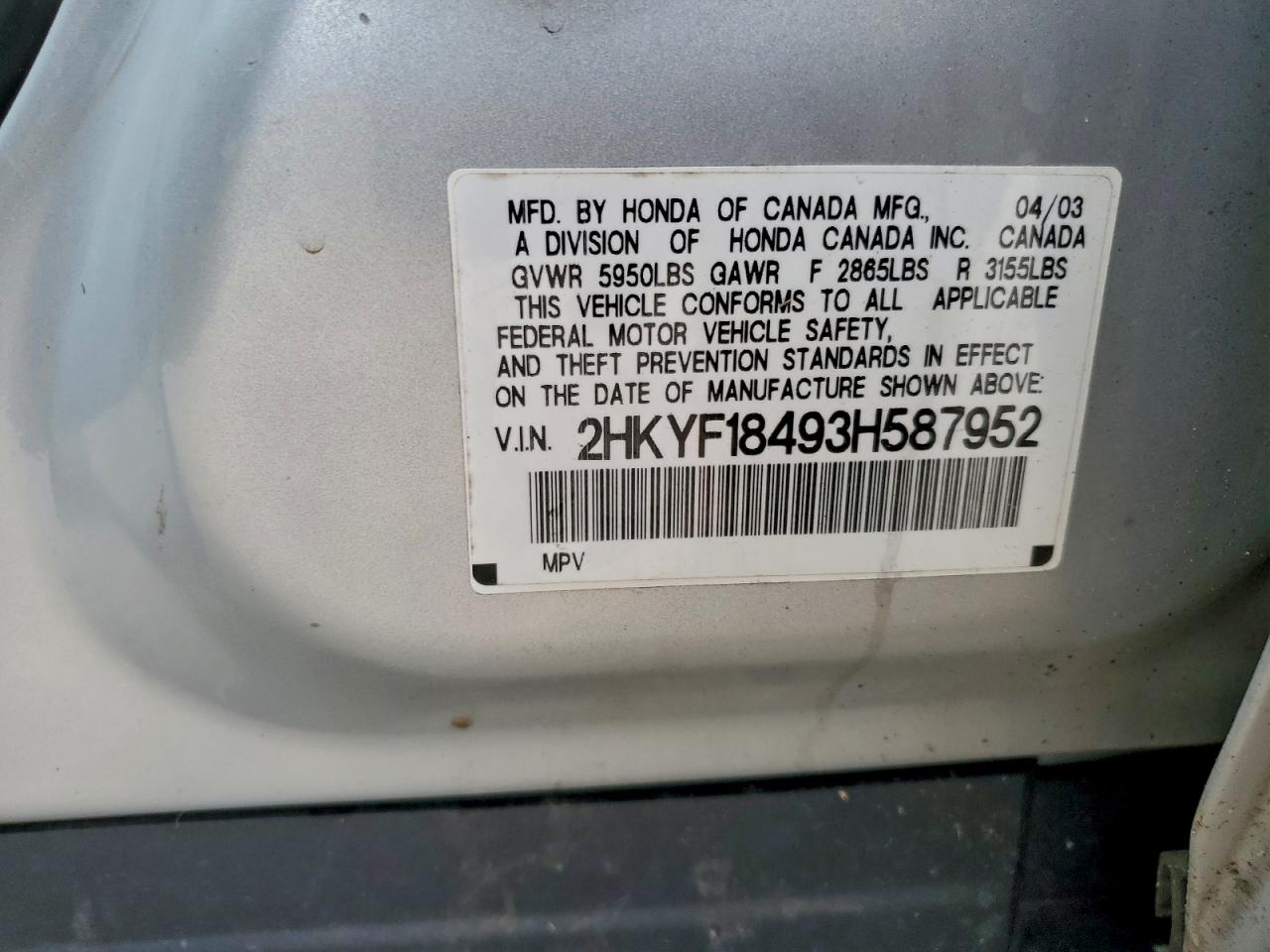 2003 HONDA PILOT EX photo 12