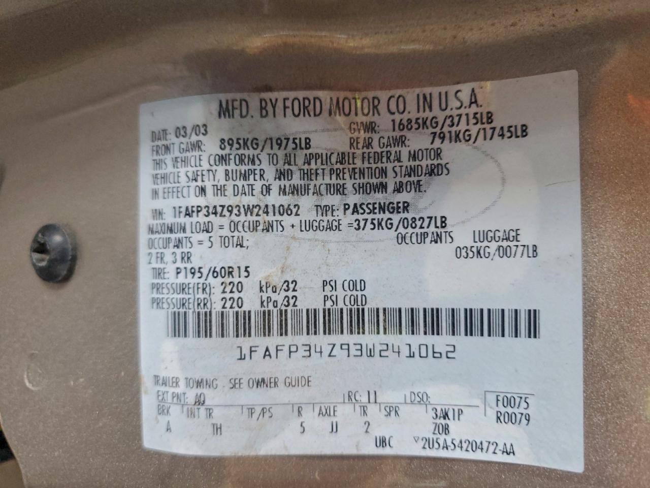 2003 FORD FOCUS SE COMFORT photo 12