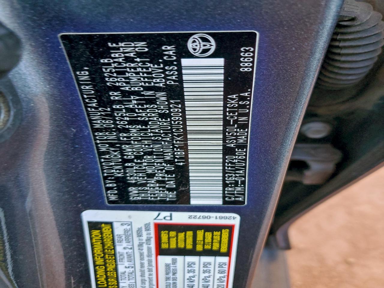 2012 TOYOTA CAMRY BASE photo 12