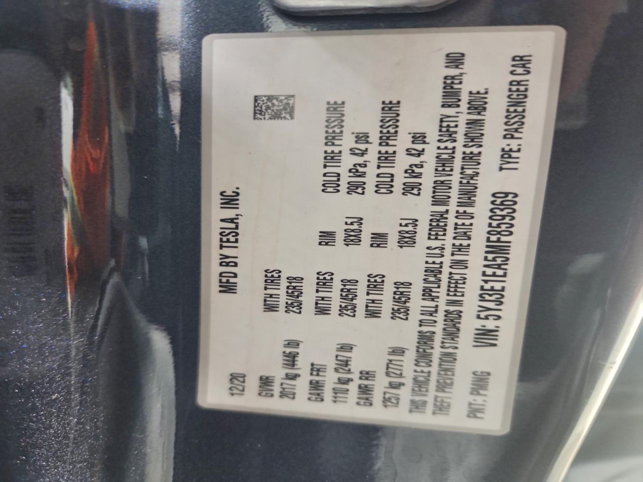2021 TESLA MODEL 3 photo 12