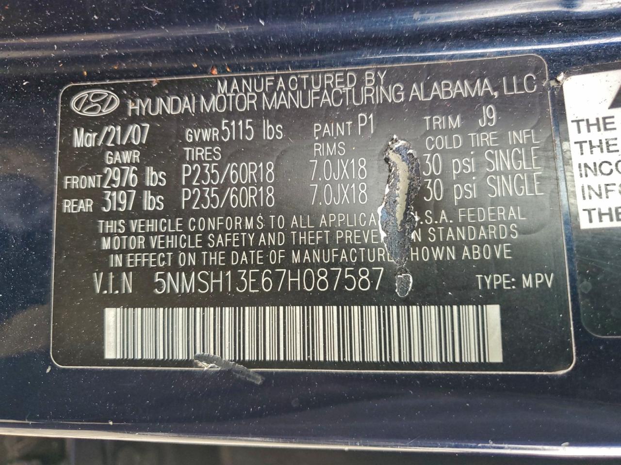 2007 HYUNDAI SANTA FE SE photo 25