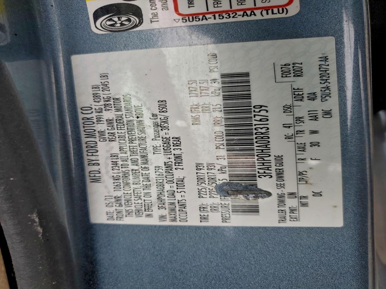 2011 FORD FUSION SE photo 34