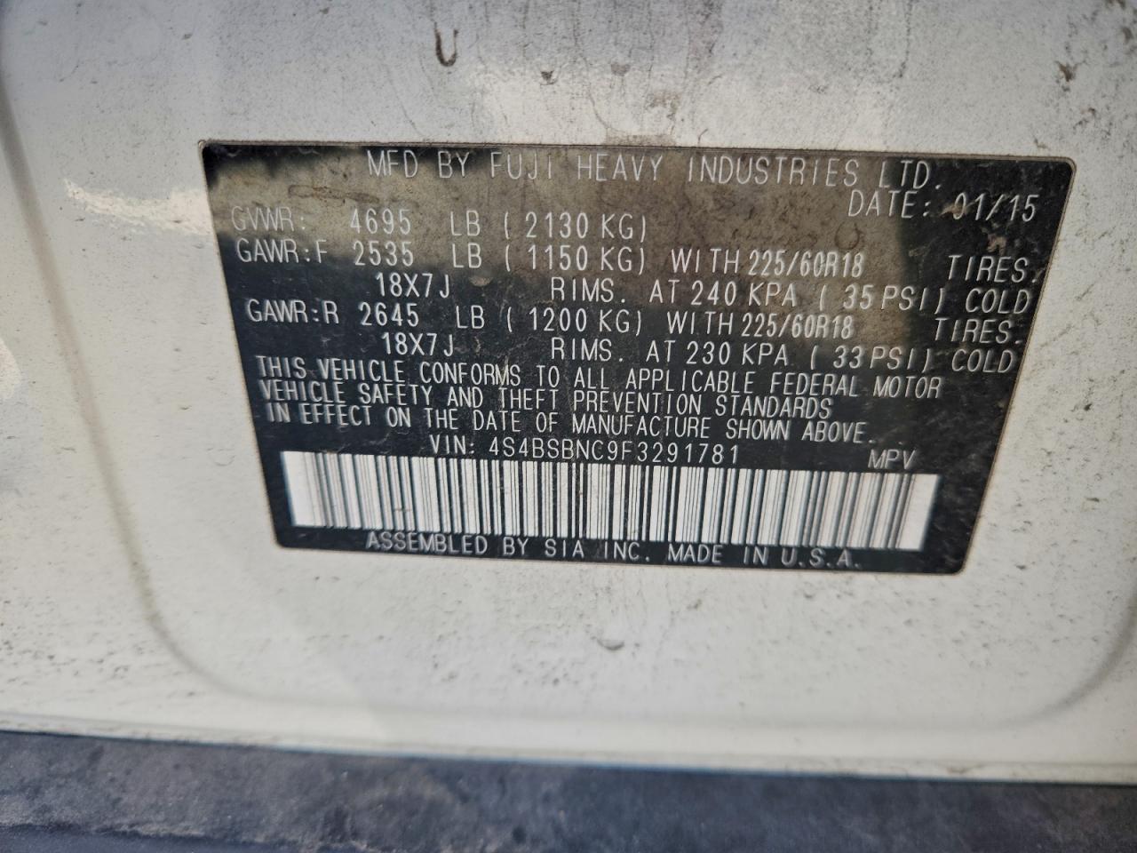 2015 SUBARU OUTBACK 2.5I LIMITED photo 13