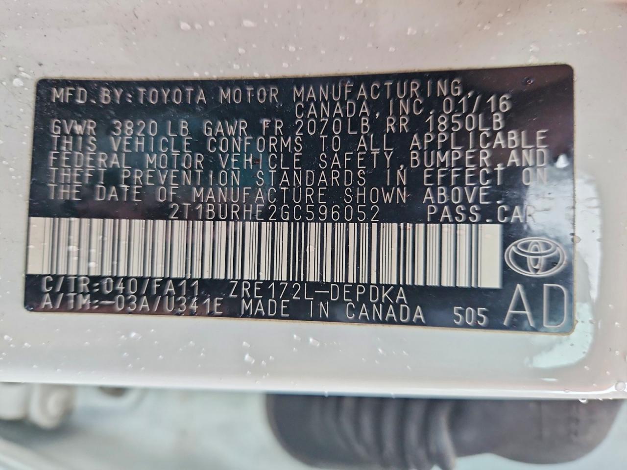 2016 TOYOTA COROLLA L photo 12