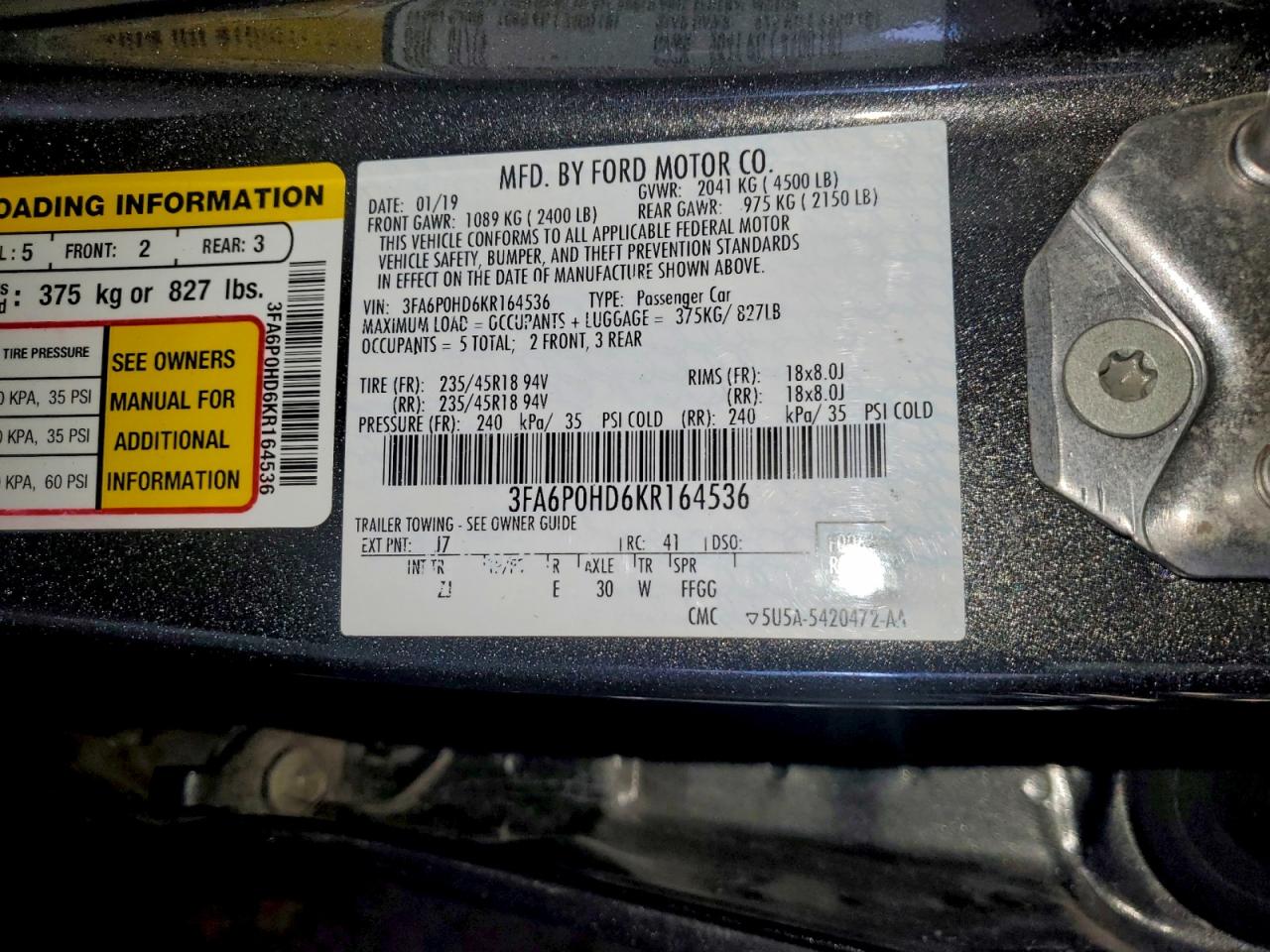 2019 FORD FUSION SE photo 12