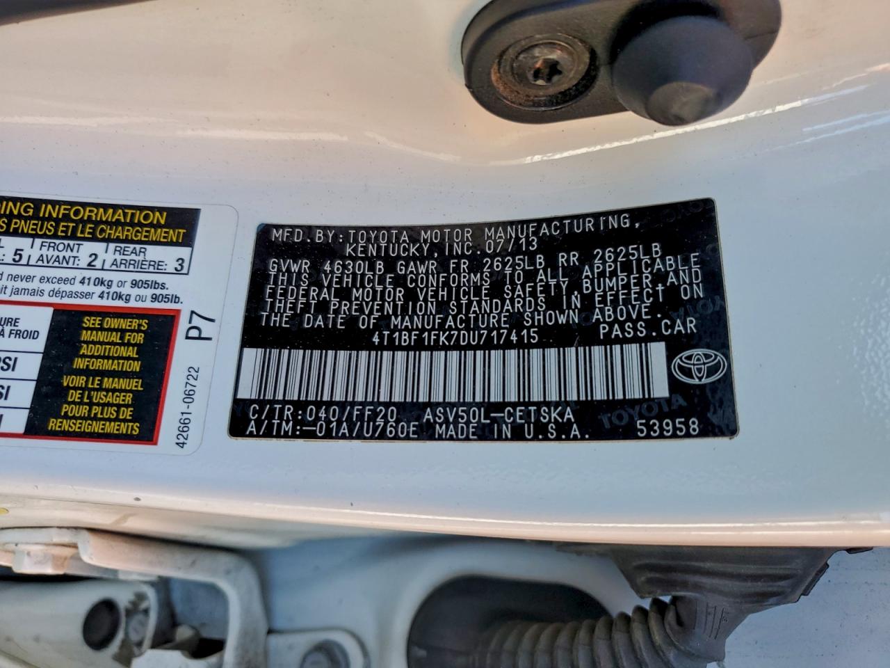 2013 TOYOTA CAMRY L photo 23