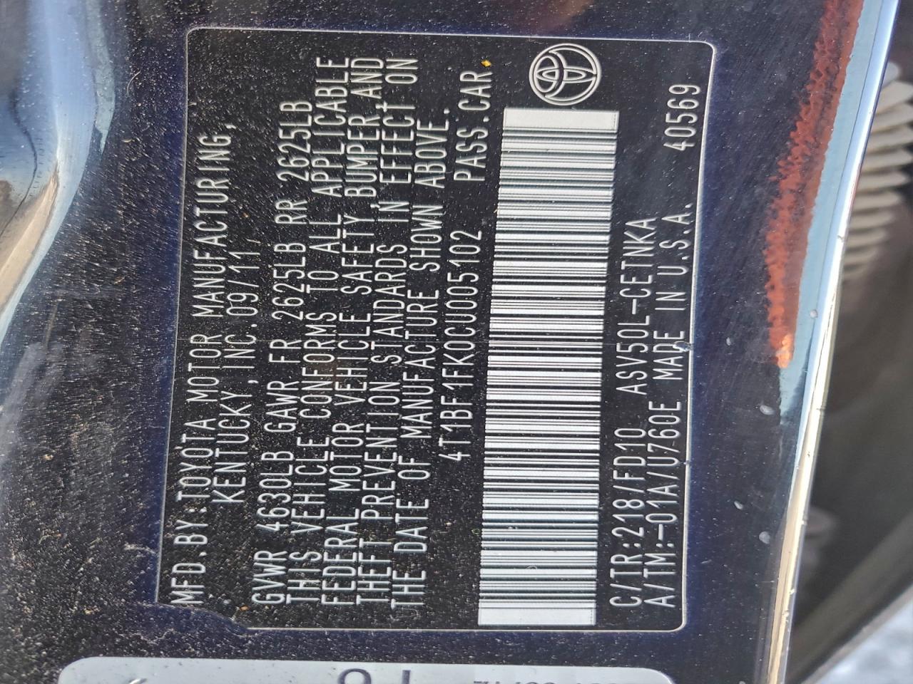 2012 TOYOTA CAMRY BASE photo 23
