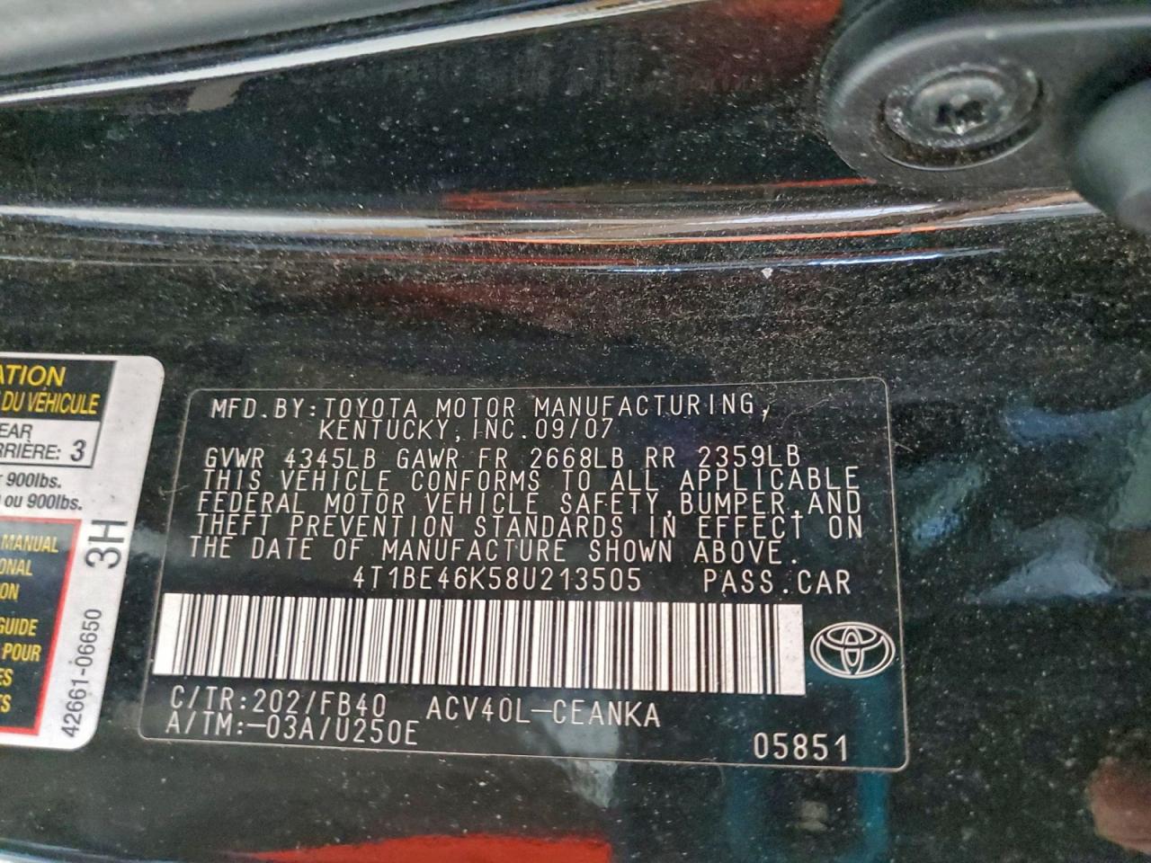 2008 TOYOTA CAMRY CE photo 23