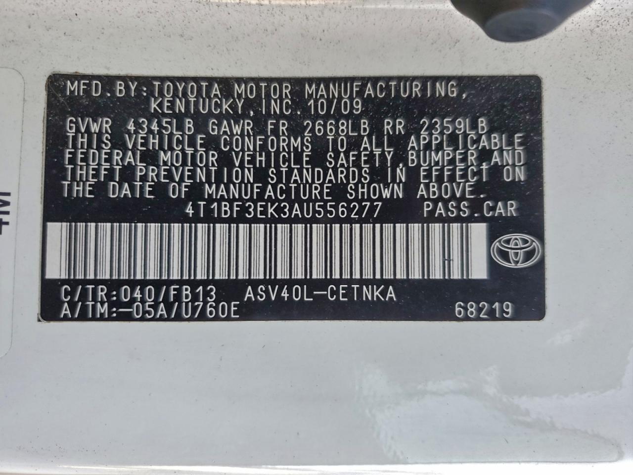 2010 TOYOTA CAMRY BASE photo 12