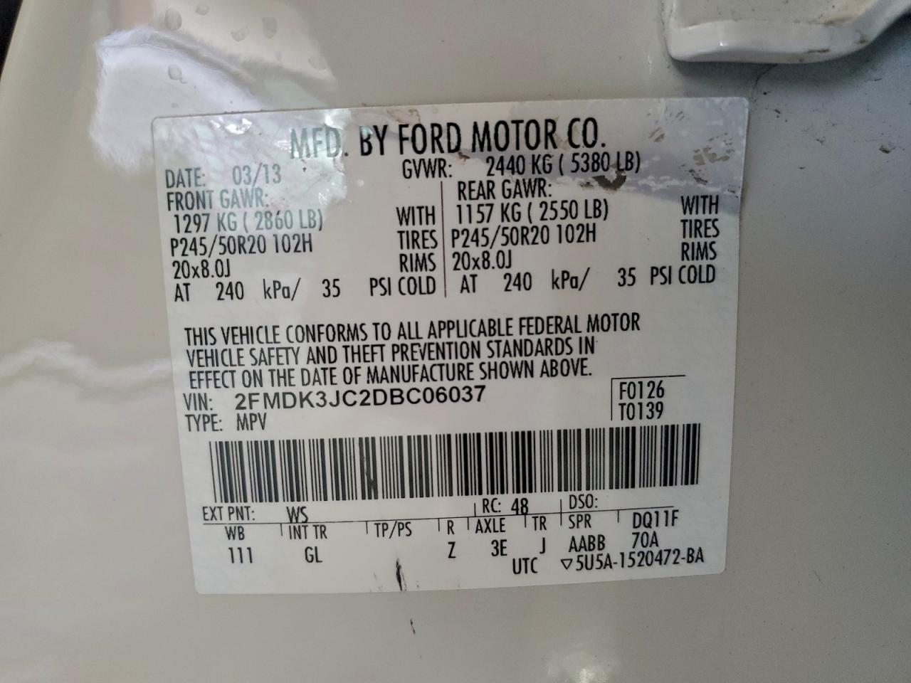 2013 FORD EDGE SEL photo 13