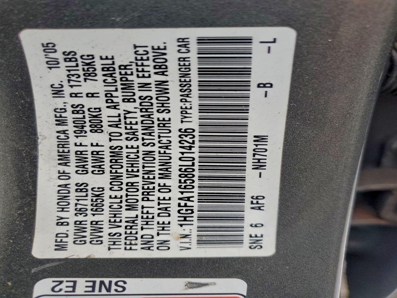 2006 HONDA CIVIC LX photo 12